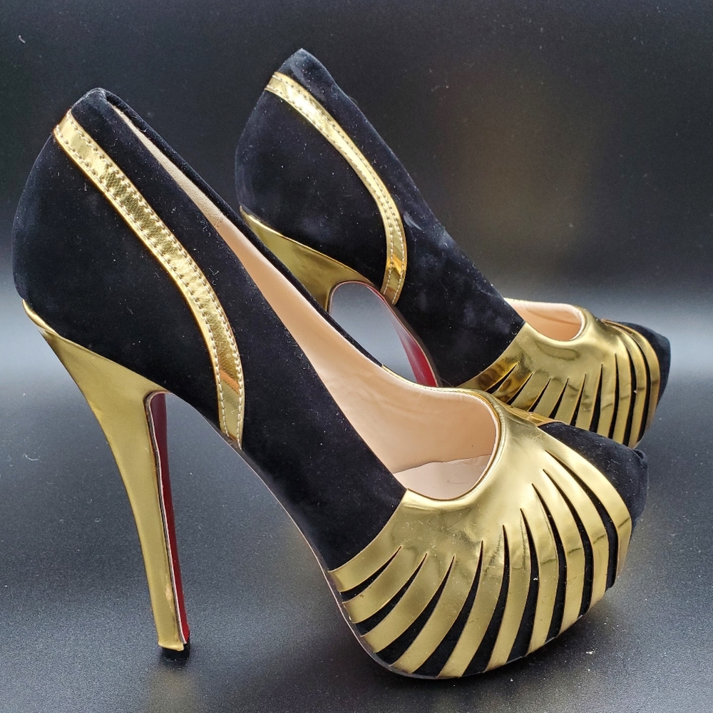 DiJi Girls Black and Gold Stilletos
